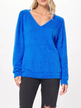 Load image into Gallery viewer, Fuzzy V-Neck Sweater - Cerulean FINAL SALE
