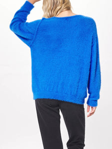 Fuzzy V-Neck Sweater - Cerulean FINAL SALE