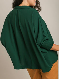 Pleat Front Top - Forest Green