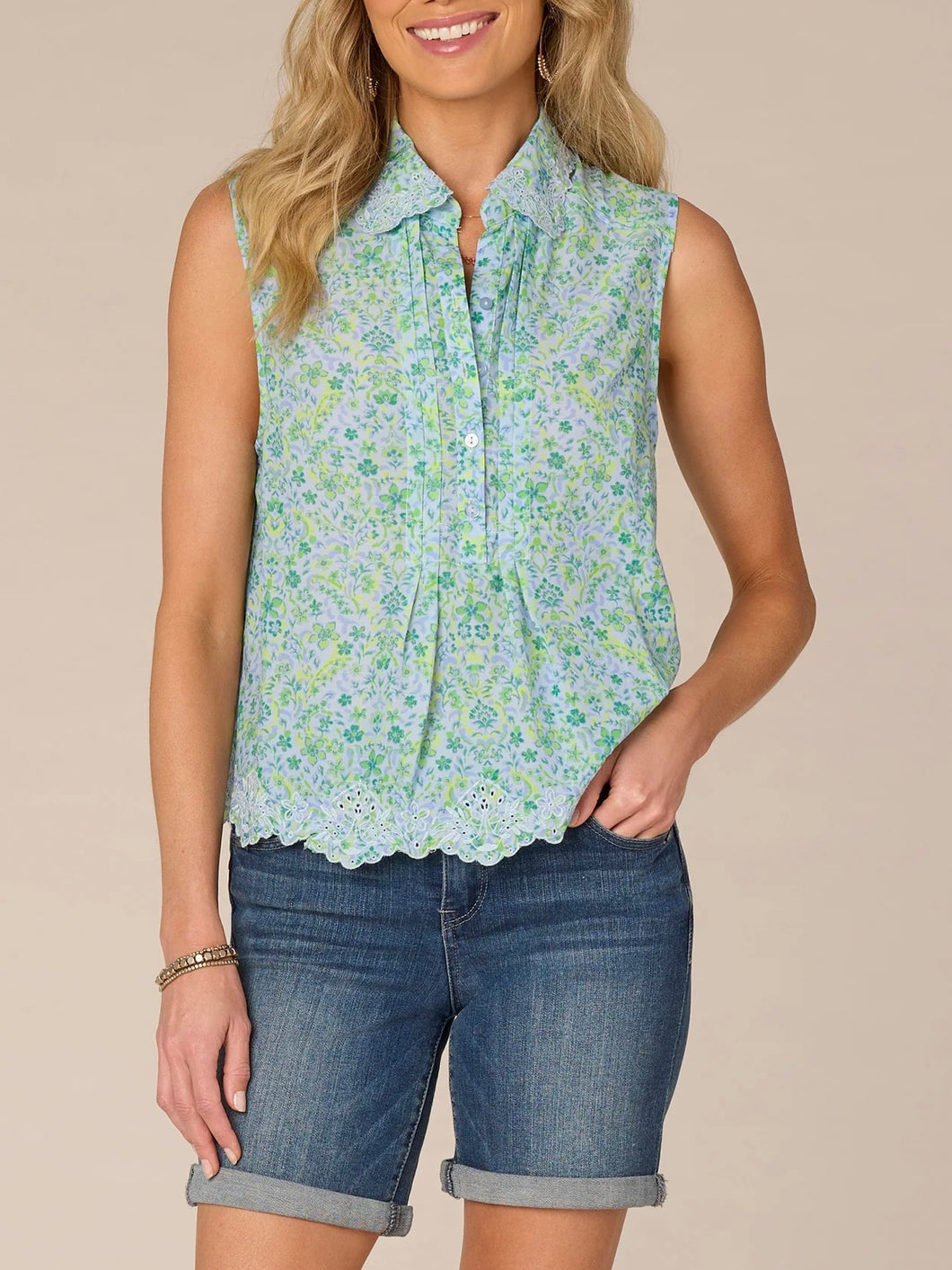 Floral Embroidered Scalloped Tank - CHBM