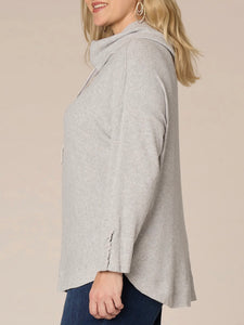 Cowl Neck Top with Tie - Heather Grey