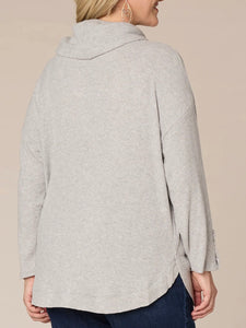 Cowl Neck Top with Tie - Heather Grey