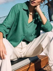 Linen Buttondown Shirt - Botanical Green