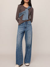 Load image into Gallery viewer, Arlet Mini Thermal Long Sleeve Top in Dark Chocolate brown waffle knit paired with blue jeans - 2
