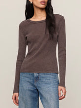 Load image into Gallery viewer, Arlet Mini Thermal Long Sleeve Top in Dark Chocolate brown waffle knit paired with blue jeans - 1
