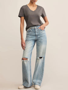 Weekdays V-Neck Tee - Washed Grey