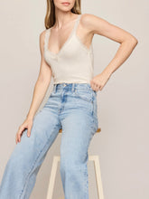 Load image into Gallery viewer, Eve Lace Tank in Sandstone cream with scalloped lace neckline, paired with light wash jeans - 5
