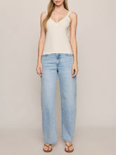Load image into Gallery viewer, Eve Lace Tank in Sandstone cream with scalloped lace neckline, paired with light wash jeans - 3

