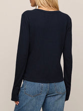 Load image into Gallery viewer, Woman wearing Junie Long Sleeve Tee in Eclipse navy blue with crew neck, paired with light wash jeans - 2
