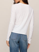 Load image into Gallery viewer, Junie white long sleeve fitted crew neck tee paired with blue denim jeans, women's boutique essential top - 2
