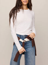 Load image into Gallery viewer, Junie white long sleeve fitted crew neck tee paired with blue denim jeans, women's boutique essential top - 5
