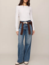 Load image into Gallery viewer, Junie white long sleeve fitted crew neck tee paired with blue denim jeans, women's boutique essential top - 3
