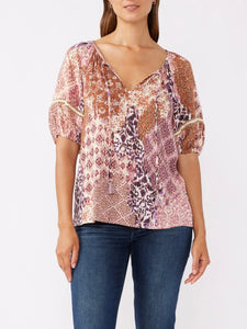 Floral Puff Sleeve Top - Clay