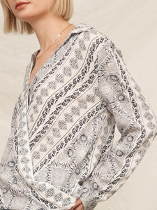 Bandana Print Long Sleeve Top - White/Navy