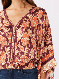 Floral Lace Trim Top - Plum