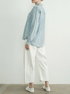 Denim Button-down with Embroidered Edge - Chambray