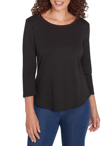 3/4 Sleeve Scoop Neck Tee - Black