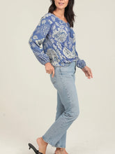 Load image into Gallery viewer, Tie Neck Surplice Top - Blue/Cream
