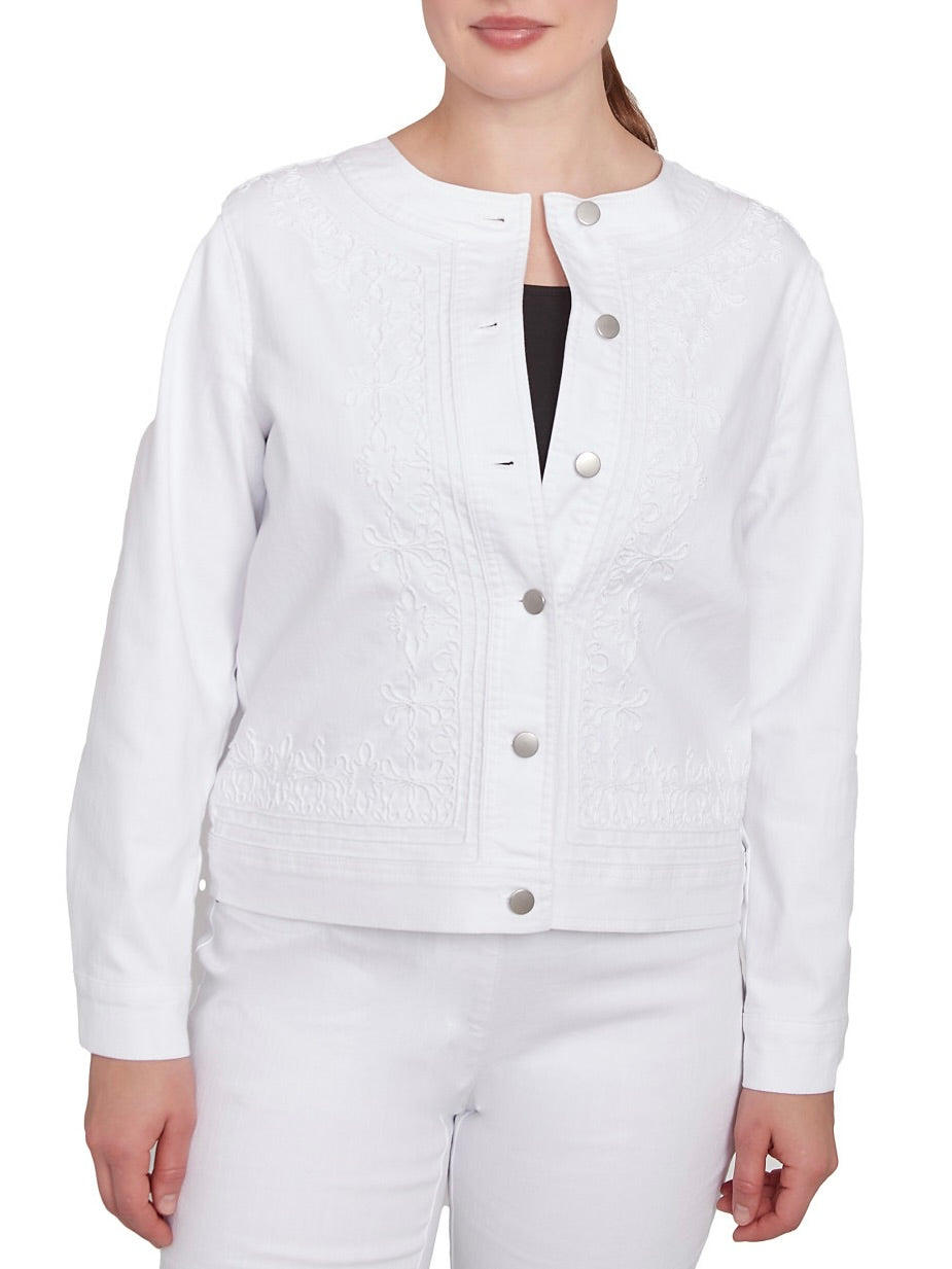 Soutache Embroidered Denim Jacket - White