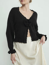 Load image into Gallery viewer, Ruffle Flower Cardigan - Black
