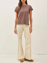 Load image into Gallery viewer, Woman wearing a relaxed fit cotton slub tee in cocoa brown with crew neck and short sleeves paired with cream pants - 2

