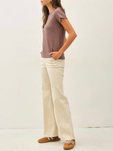 Load image into Gallery viewer, Woman wearing a relaxed fit cotton slub tee in cocoa brown with crew neck and short sleeves paired with cream pants - 3

