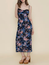 Load image into Gallery viewer, Floral Flocked Midi Dress - Blue
