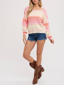 Pastel Knit Sweater - Pink Yellow