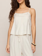 Load image into Gallery viewer, Lille off white embroidered cami tank top with lace trim and spaghetti straps, flowy boho style - 1
