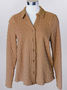 Textured Stretch Button-down Top - Tan