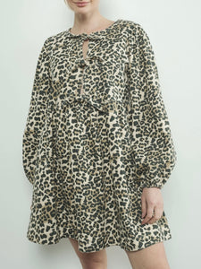 Twill Babydoll Dress - Leopard