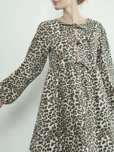 Twill Babydoll Dress - Leopard