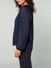 Load image into Gallery viewer, Two Piece Metallic Stripe Long Sleeve Top - Navy
