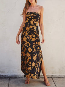 Strapless Bias Maxi Dress - Black/Gold