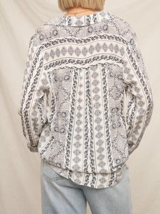 Bandana Print Long Sleeve Top - White/Navy