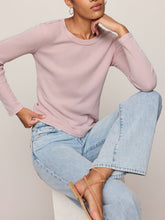 Load image into Gallery viewer, Arlet Mini Thermal Top in Soft Blush pink waffle knit with scoop neck and long sleeves paired with light wash jeans - 6
