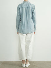 Load image into Gallery viewer, Denim Button-down with Embroidered Edge - Chambray
