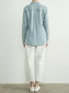 Denim Button-down with Embroidered Edge - Chambray