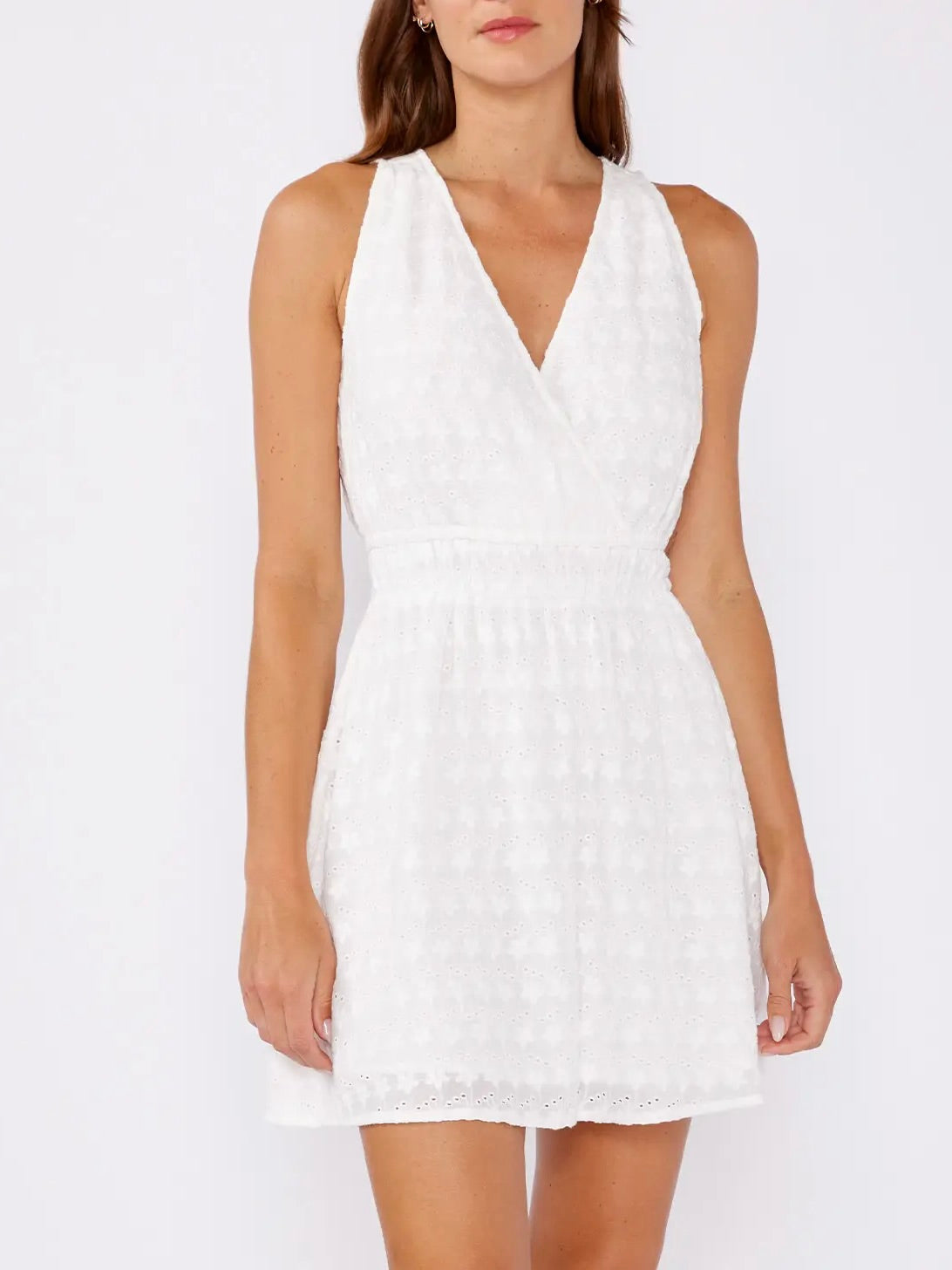 white mini dress sale Eyelet Sleeveless Mini Dress