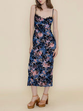 Load image into Gallery viewer, Floral Flocked Midi Dress - Blue
