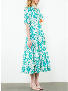 Tiered Maxi Dress - Aqua/Cream