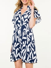 Load image into Gallery viewer, Ruffle Neck Dress - Navy/White
