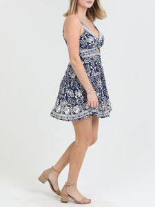 Floral Print Sundress - Navy