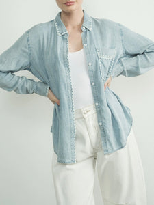 Denim Button-down with Embroidered Edge - Chambray