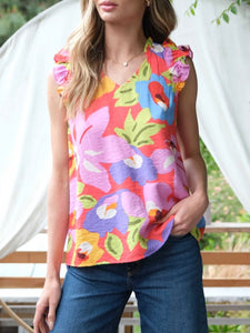Fiesta Sleeveless Top - Orange Multi
