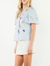 Load image into Gallery viewer, Beach Embroidered Stripe Top - Blue/Off White
