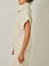 Load image into Gallery viewer, Ivory sequin sleeveless turtleneck sweater in soft knit fabric, paired with matching knit skirt - 5
