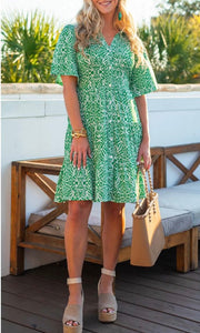 Short Sleeve Carabella Dress - Green Fiji
