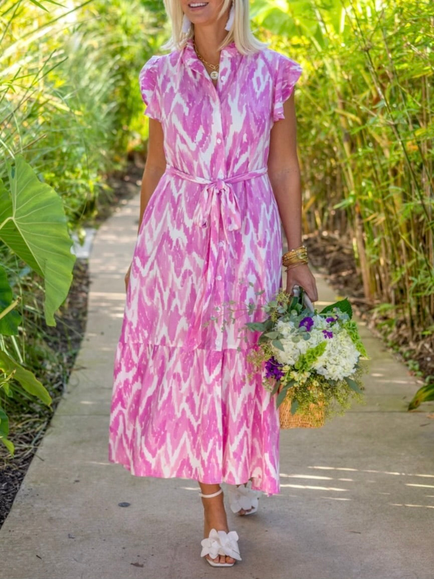 Cassie Midi Dress - Pink Watercolor
