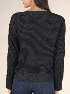Metallic Boatneck Sweater - Black FINAL SALE